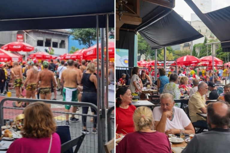 Bar fecha calçada e vende “camarote” para assistir bloco na Consolação